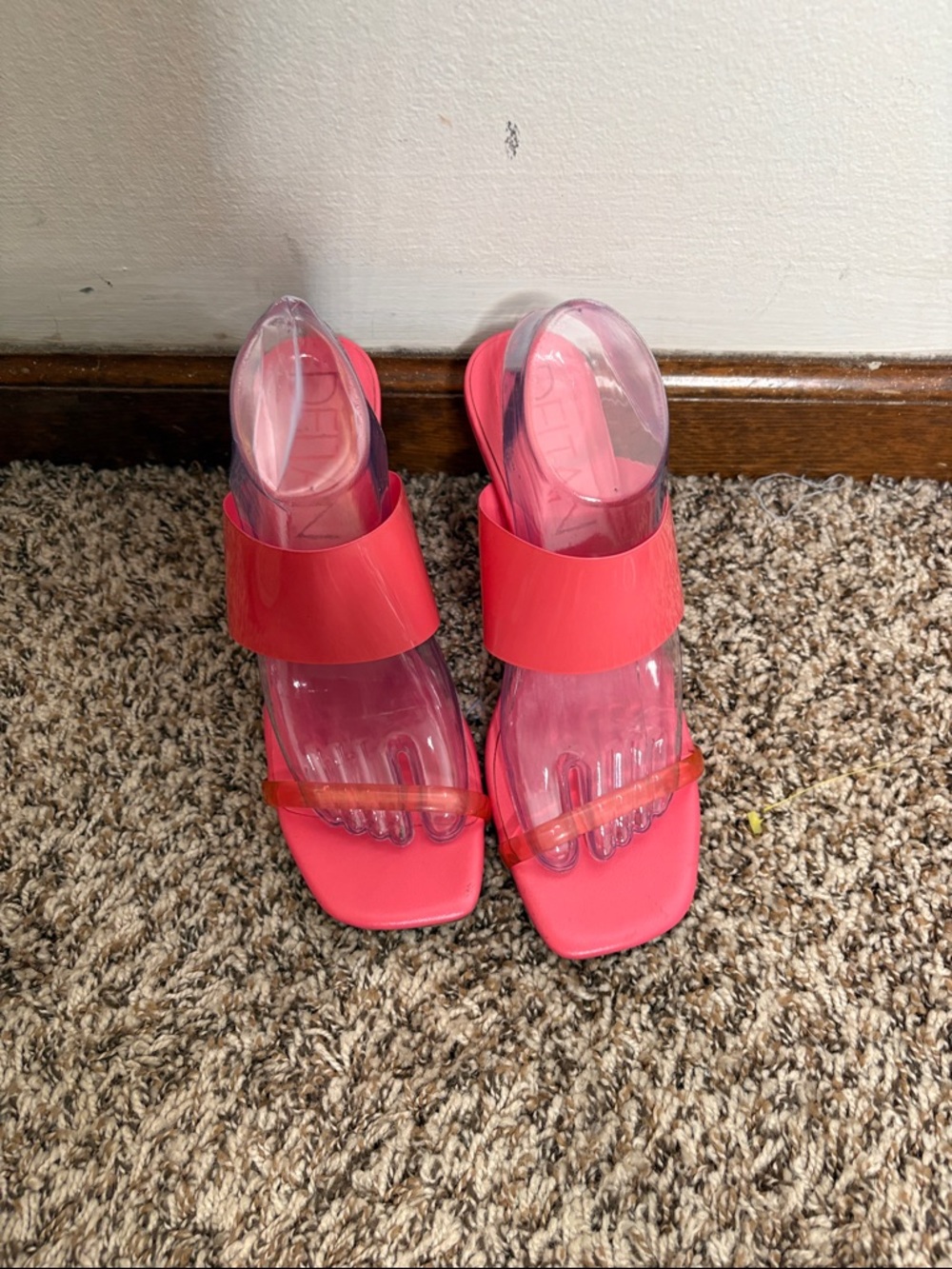 Women's Pink Clear Strap Block Heel Sandals